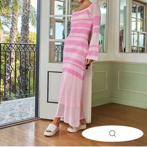 CROCHET KNIT MAXI DRESS - PINK